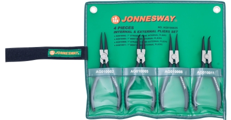 AG010002S Универсальный набор щипцов для стопорных колец "разжим и сжим" 7", 4 предмета