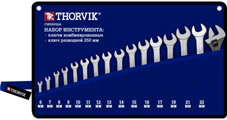 CWS0016A Набор в сумке, ключи комбинированные, 6-22 мм, ключ разводной 250 мм