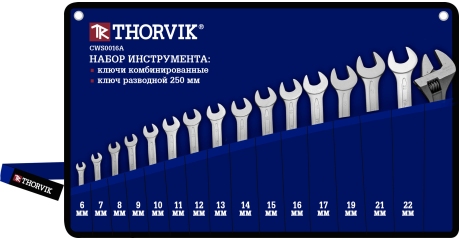 CWS0016A Набор в сумке, ключи комбинированные, 6-22 мм, ключ разводной 250 мм