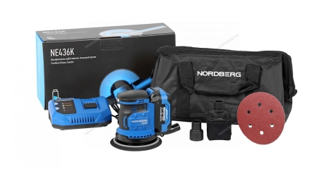 Машина шлифовальная орбитальная с регулировкой оборотов аккумуляторная NORDBERG NE436K (150 мм)