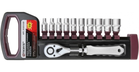 Набор головок торцевых с трещоточной рукояткой Thorvik S11S1111SP (1/4"DR, 4-13 мм, 11 предметов)