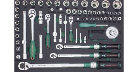 Набор ключей динамометрических и головок торцевых с аксессуарами в EVA ложементе Jonnesway T27166SV (1/4"DR, 2-10 Нм, 3/8"DR, 10-60 Нм, 1/2"DR, 40-200 Hм, 66 предметов)