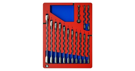 Набор комбинированных трещоточных ключей МАСТАК 5-21317 (8-22 мм, ложемент, 17 предметов)