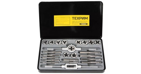 Набор метчиков и плашек ТЕХРИМ T030003 (М5 - М12, 24 предмета, метрическая резьба)