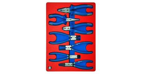 Набор съемников стопорных колец, пассатижей и бокорезов МАСТАК 5-3307 (ложемент, 7 предметов)