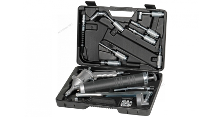 Шприц плунжерный пневматический с поворотом рукоятки и насадками в кейсе NORDBERG NO3404 (400 мл)