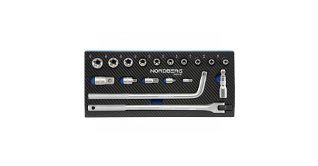 Набор головок NORDBERG 2496018T, 1/2" в ложементе, 18 предметов для тележки