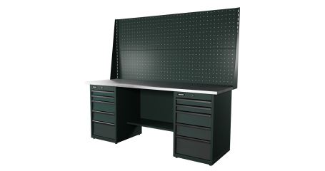 Верстак серии Industrial RUNTEC RTI20Z-TI5-TI5-P20-P20-7016 (2000 мм, оцинк, тумба с 5-ю ящиками + тумба с 5-ю ящиками, экран 1000, серый RAL 7016)