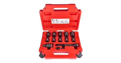 Набор головок ударных Milwaukee 1/2" (13 шт.) (10, 12, 13, 14, 15, 17, 19, 21, 22, 24, переходник 1/4" Hex-1/2" квадрат, шарнирный адаптер 15°, удлинитель 150мм ), (замена для 4932478290) (Арт. 4932480456)