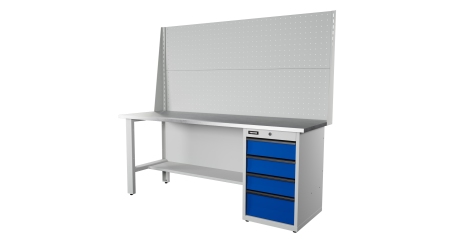 Верстак RUNTEC RTI20Z-TI4-NI-P20-P20-5005 (7035) 2000 мм, оцинк, тумба с 4-мя ящиками, экран 1000, синий (светло-серый) RAL 5005 (7035)