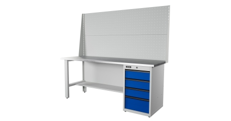 Верстак RUNTEC RTI20Z-TI4-NI-P20-P20-5005 (7035) 2000 мм, оцинк, тумба с 4-мя ящиками, экран 1000, синий (светло-серый) RAL 5005 (7035)