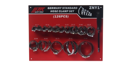 Хомут ленточный червячный  с гибким воротком JTC ZNY1 (ZN12-ZN90, нержавеющая сталь, 7 мм, стенд, 126 предмет.)