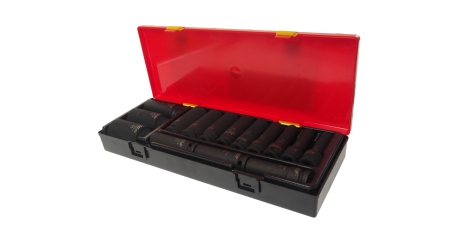 Набор головок торцевых 1/2" 12-гранных 10-32мм ударных глубоких 15 предметов в кейсе JTC-K4153