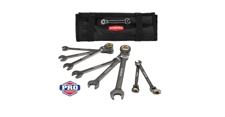 Ключи комбинированные трещоточные с шарниром набор 8шт (9-17мм) WP202521 WORKPRO