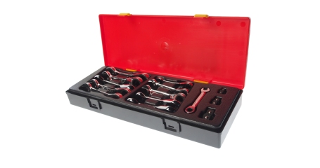 Набор ключей комбинированных укороченных трещоточных в кейсе JTC K6144 (8-19 мм, 14 предметов)