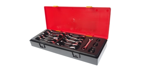 Набор ключей комбинированных укороченных трещоточных в кейсе JTC K6144 (8-19 мм, 14 предметов)