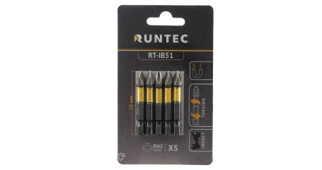 RUNTEC RT-IB51 Бита ударная RUNTEC Diamond Coating (H6.35, 50 мм, PH2), 5 шт.