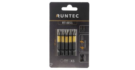 RUNTEC RT-IB51 Бита ударная RUNTEC Diamond Coating (H6.35, 50 мм, PH2), 5 шт.