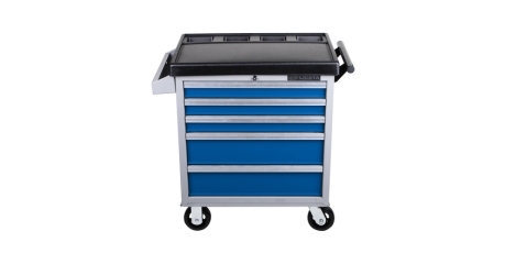 Licota AWX-2602GB-R-ST Тележка инструментальная с карманом, cо столешницей, 5 полок, сине-серая