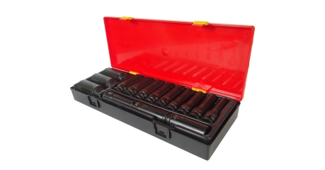 Набор головок торцевых 6-ти гранных ударных глубоких JTC K4151 (1/2", 10-32 мм, 15 предметов в кейсе)