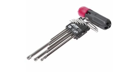 Набор ключей TORX T10Н-Т50H Г-образных с отверстием JTC 3924 (9 предметов)