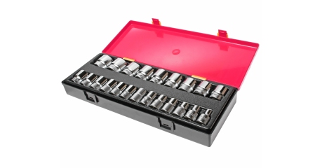 Набор головок торцевых 6-ти гранных JTC K4221 (1/2", 08-32 мм, 22 предмета в кейсе)