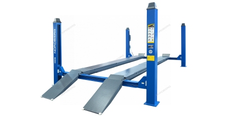 Подъемник четырехстоечный NORDBERG 4450_MB(M2), 5 т, с ручной траверсой 2 т N423, для сход-развала, мех. снятие, синий