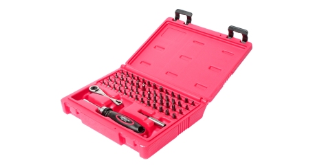 Набор бит c мини-трещоткой и отверткой с храповым механизмом JTC 5610 (55 предметов в кейсе)