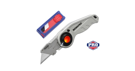 Нож универсальный складной со сменными лезвиями с подсветкой WP211009 WORKPRO