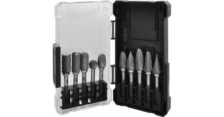 Thorvik TRRB080610-2S Набор борфрез твердосплавных, тип A, B, C, D, E, F, G, H, L, M, 8 мм, двойная насечка, в кейсе, 10 предметов