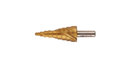 Сверло ступенчатое, GARWIN INDUSTRIAL, 102570-4-20-9 (4,0-20,0 мм), 9 ступеней, HSS, TiN, со спиральной канавкой