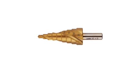Сверло ступенчатое, GARWIN INDUSTRIAL, 102570-4-20-9 (4,0-20,0 мм), 9 ступеней, HSS, TiN, со спиральной канавкой