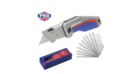 Нож универсальный складной алюминиевый со сменными лезвиями WP211012 WORKPRO