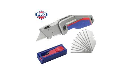 Нож универсальный складной алюминиевый со сменными лезвиями WP211012 WORKPRO