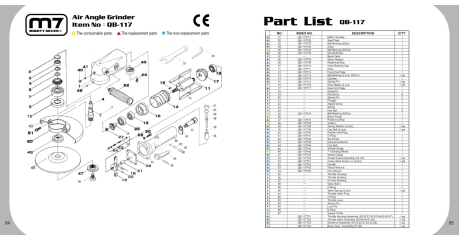 Ремкомплект для шлифмашины пневматической (УШМ) QB-117, подшипник качения MIGHTY SEVEN QB-117P05