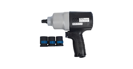 Гайковерт пневматический ударный 1/2", 813 Нм, композитный, в комплекте 3 торцевые головки KING TONY P33461-060B