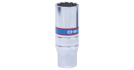 Головка свечная двенадцатигранная 3/8" 18 мм L = 65 мм резиновый фиксатор KING TONY 36B018