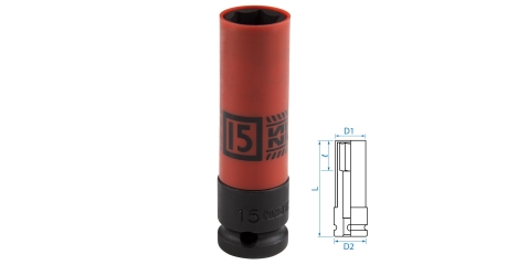 Головка торцевая ударная глубокая 1/2" 15 мм тонкостенная пластиковая защита KING TONY 494515M