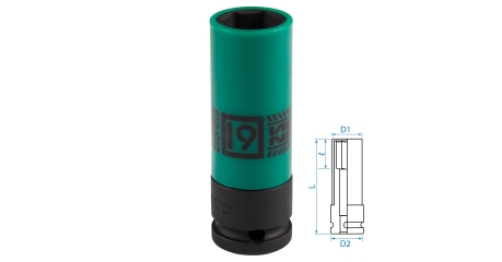 Головка торцевая ударная глубокая 1/2" 19 мм тонкостенная пластиковая защита KING TONY 494519M