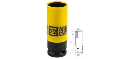 Головка торцевая ударная глубокая 1/2" 22 мм тонкостенная пластиковая защита KING TONY 494522M