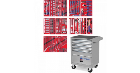 Инструментальная тележка с набором инструментов МАСТАК "ПРОФИ" 52-05299G, 299 предметов