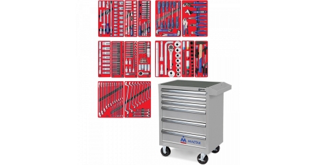 Инструментальная тележка с набором инструментов МАСТАК "ПРОФИ" 52-06299G, 299 предметов