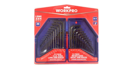 Ключи 6-гранные длинные 30шт ММ/Дюйм в боксе проф WP222018 WORKPRO