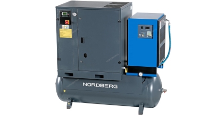 Компрессор винтовой, 15кВт, 10Бар, 2100л/мин, ресивер 500л, осушитель NORDBERG NCS500/2100-10D