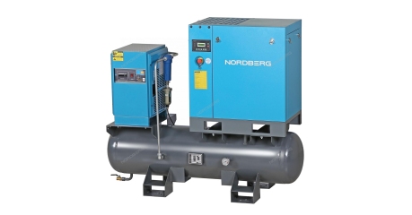 Компрессор винтовой NORDBERG NCC10RD (7,5 кВт, 10 бар, 900 л/мин, ресивер 260 л, IP55, осушитель)