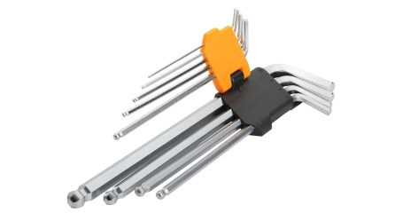 Набор Г-образных шестигранников 1,5-10 мм длинные с шаровым окончанием 9 предметов TOLSEN TT20054