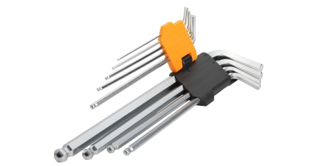 Набор Г-образных шестигранников 1,5-10 мм длинные с шаровым окончанием 9 предметов TOLSEN TT20054