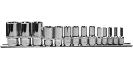 Набор головок торцевых глубоких 1/4", 3/8", 1/2"DR на держателе внешний TORX® E4-E24 14 предметов Ombra 910714