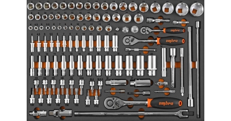 Набор головок торцевых Ombra OMT111STE, 1/4", 3/8", 1/2" DR с аксессуарами