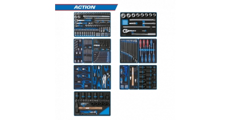 Набор инструментов "ACTION" для тележки, 15 ложементов, 327 предметов KING TONY 934-327MRVD